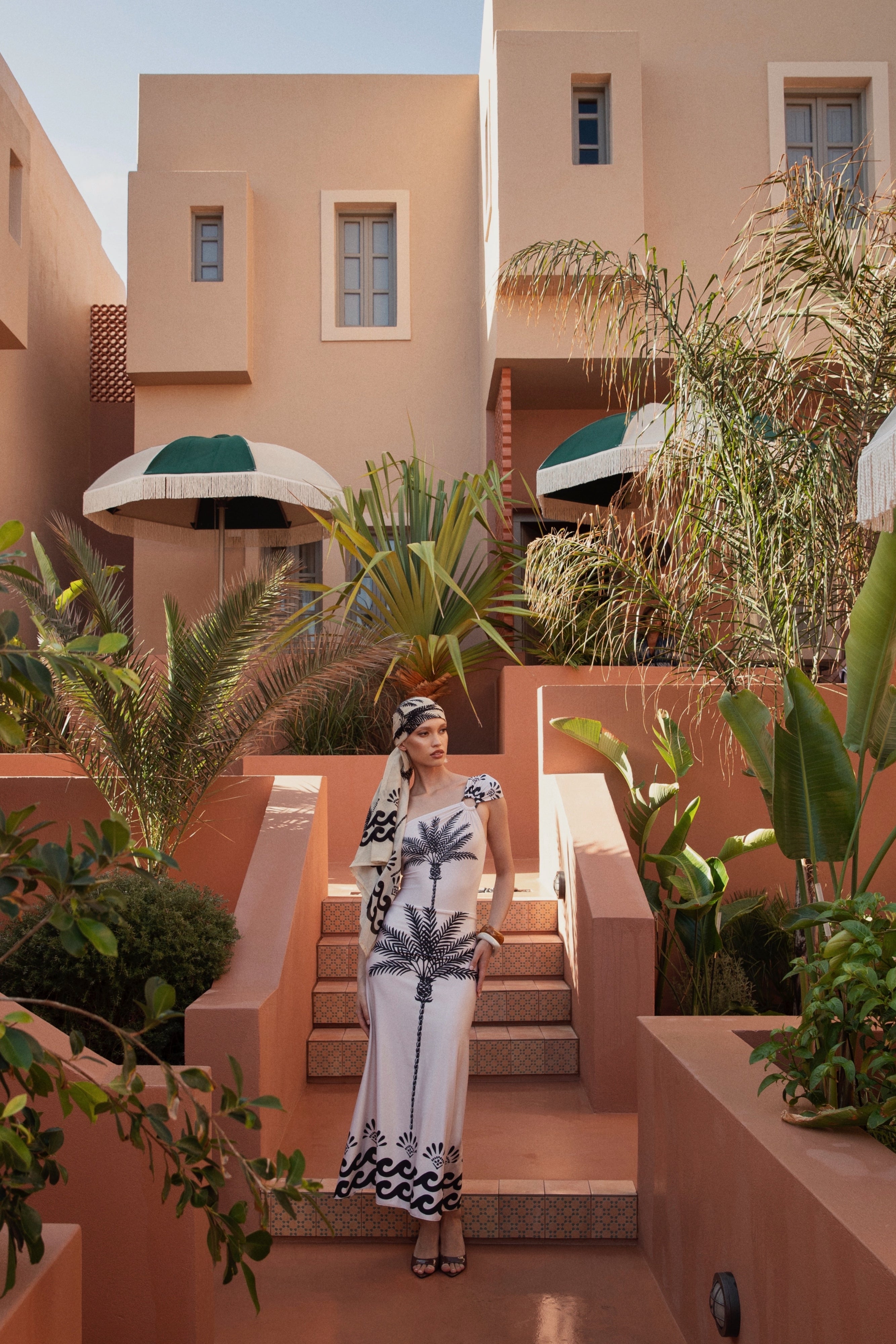 MIDI SKIRT MAXI PALM LYCRA IVORY-BLACK