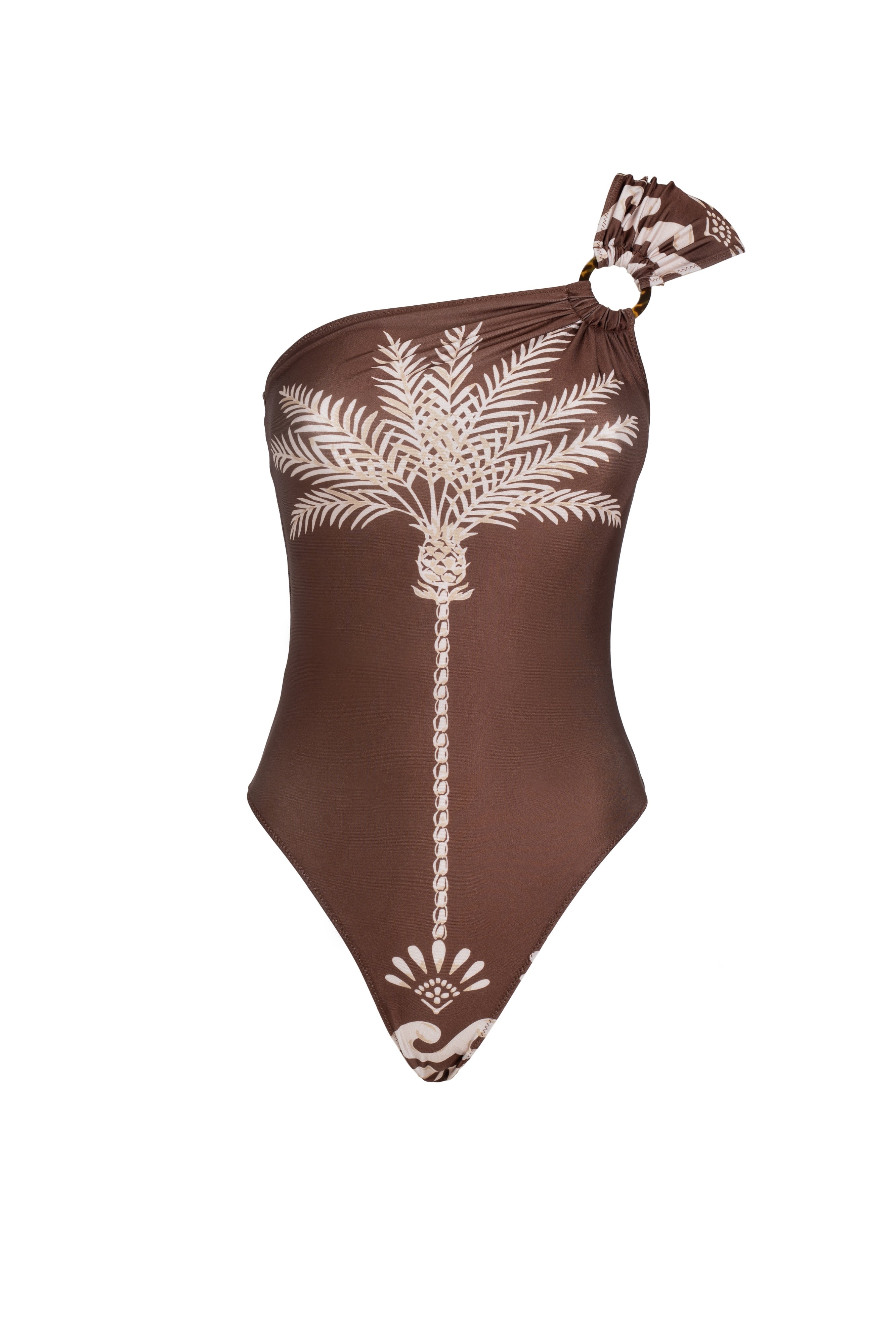 BAMBOO ONE SHOULDER PALM BROWN - IVORY