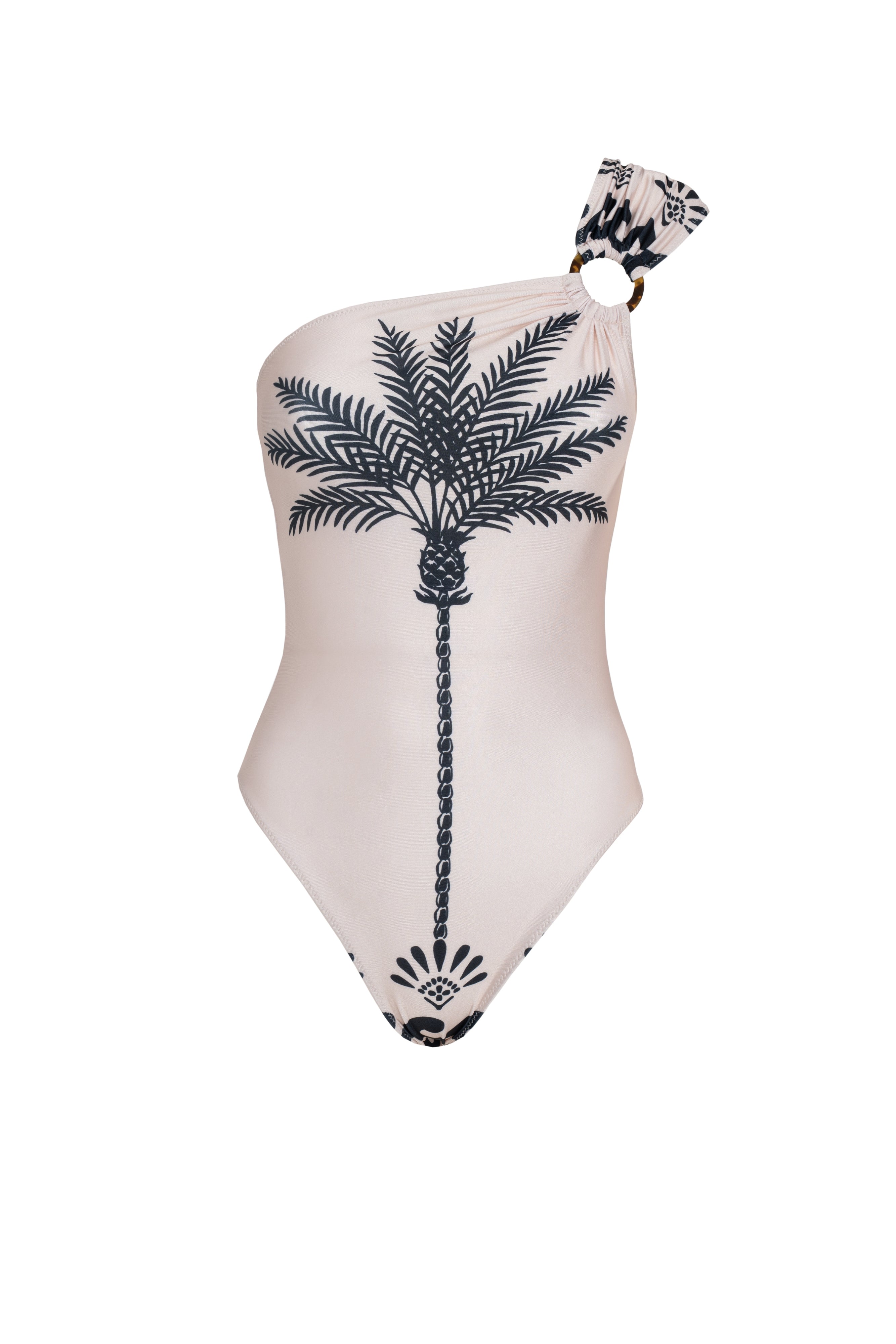 BAMBOO ONE SHOULDER PALM IVORY- BLACK