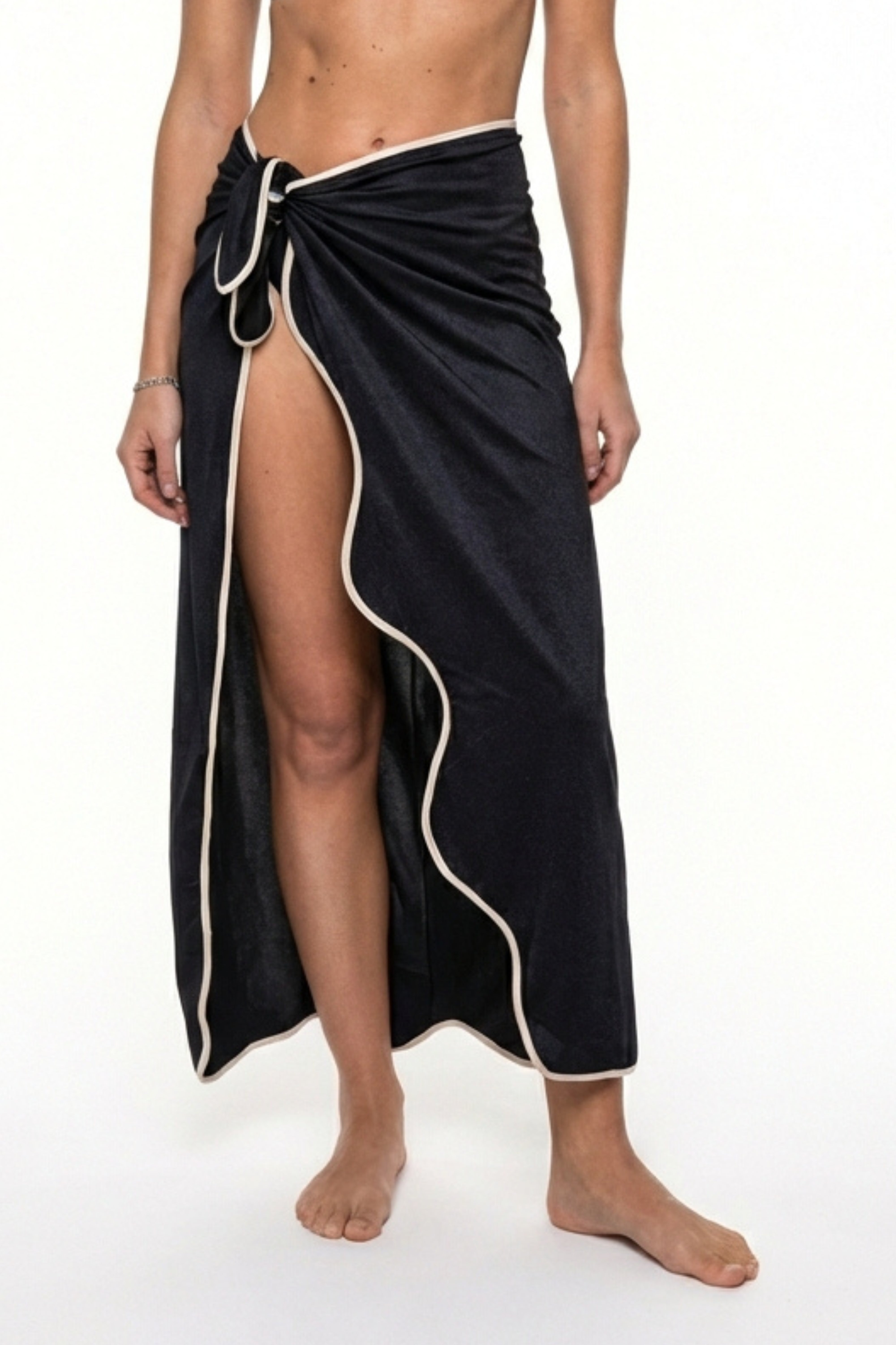 PAREO MIDI LYCRA WAVE BLACK- ALMOND