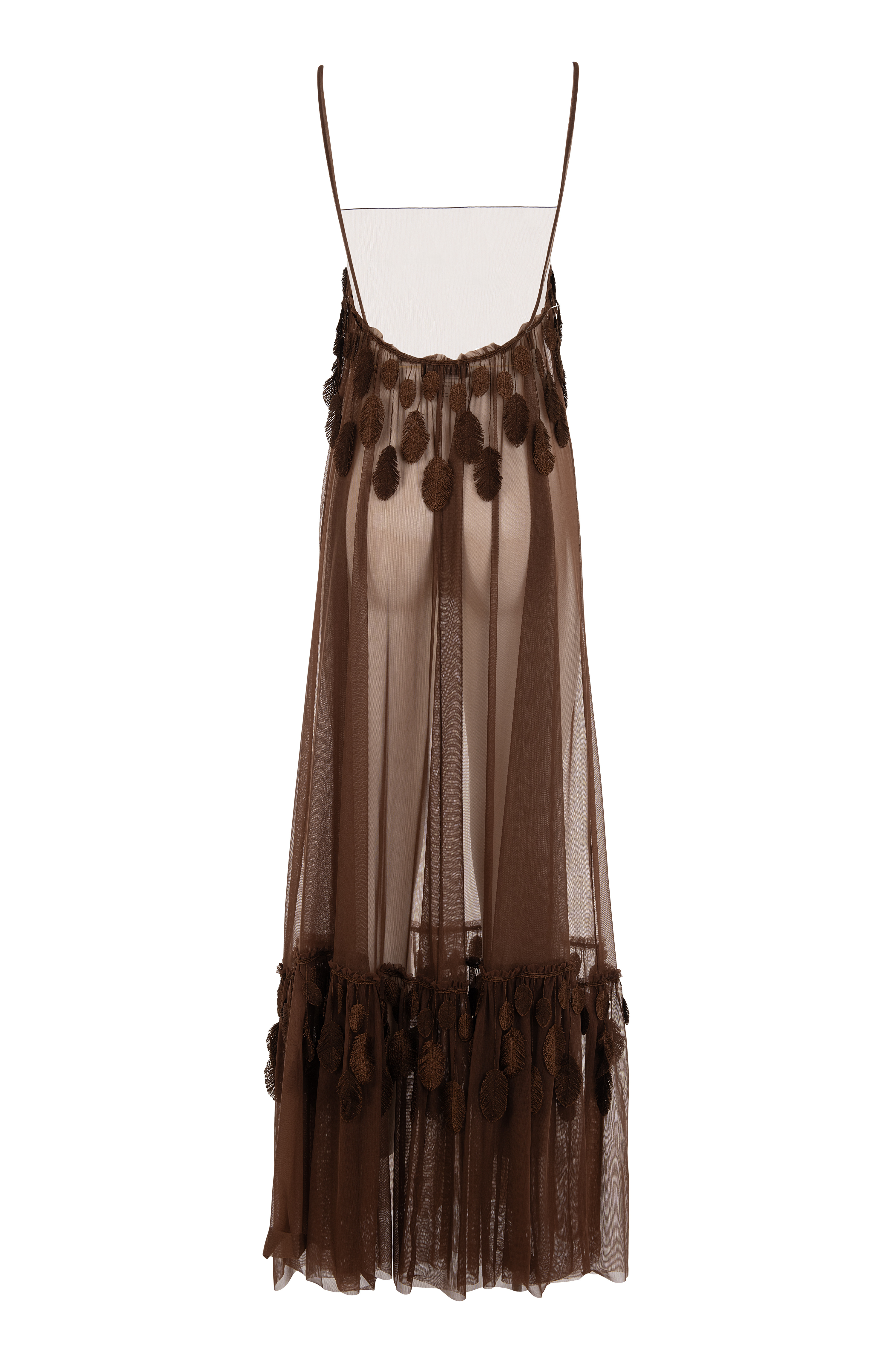 LONG DRESS TULLE PLUMAGE BROWN