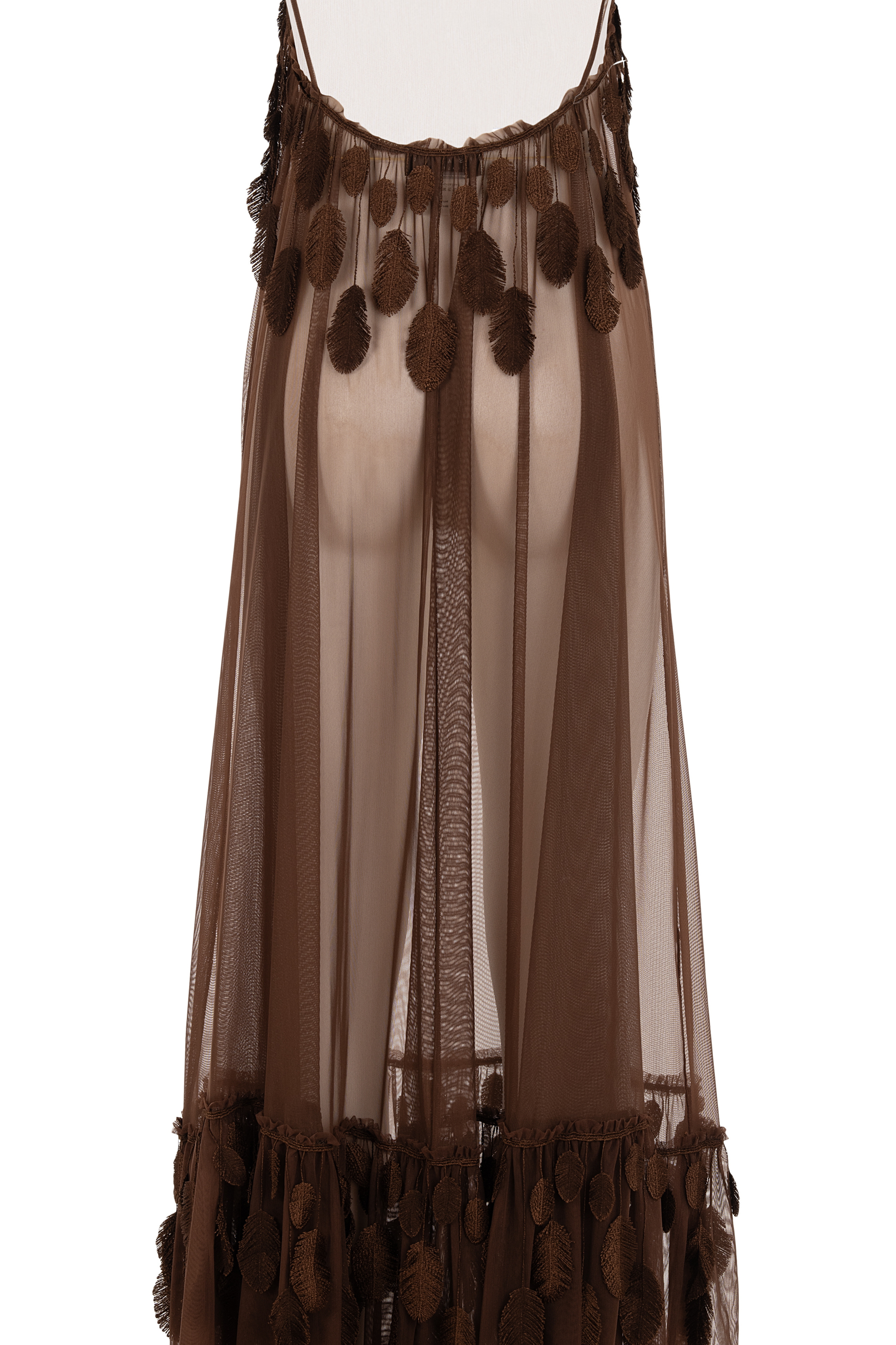 LONG DRESS TULLE PLUMAGE BROWN