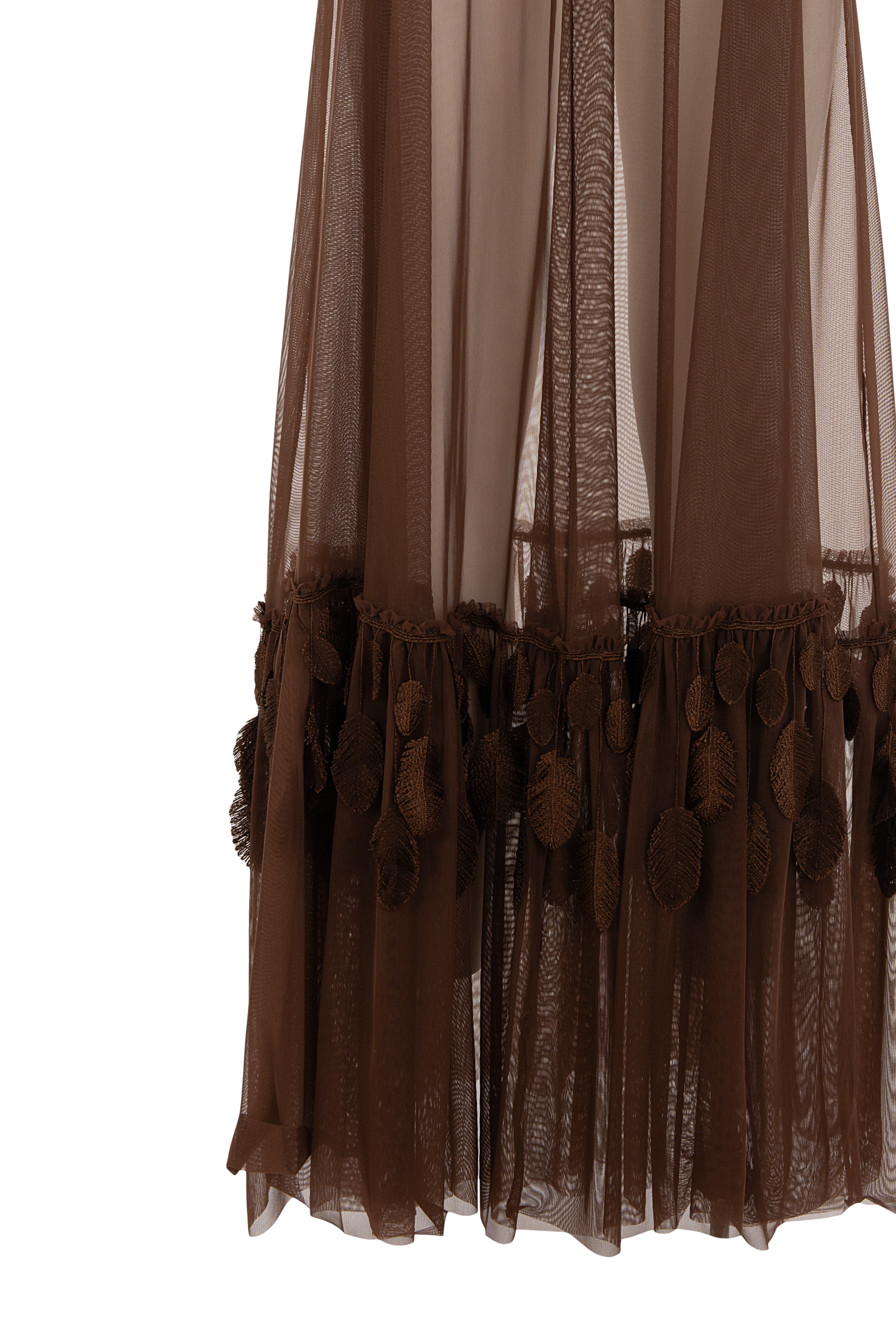 LONG DRESS TULLE PLUMAGE BROWN